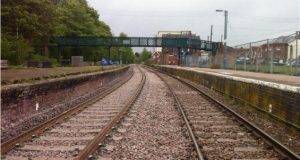 Beccles station showing the newly installed passing loop (left)