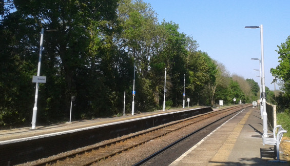 A view of the new lighting on the platform at Westerfield Station