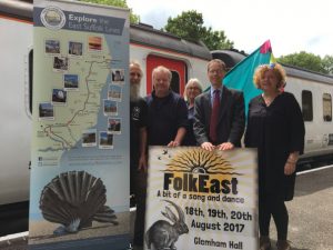 Members of FolkEast and the East Suffolk Lines Community Rail Partnership at Wickham Market station