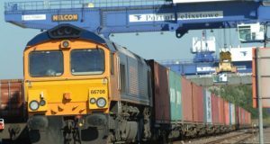 Freight Train Heading from the Port of Felixstowe - photo courtesy Network Rail