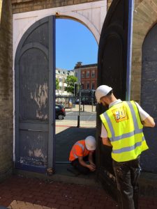 Lowestoft station door being removed
