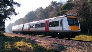 A Greater Anglia Class 170 train heads north to Saxmundham - February 2019