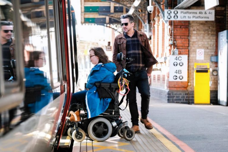 A passenger boards one of the new Greater Anglia trains at Ipswich