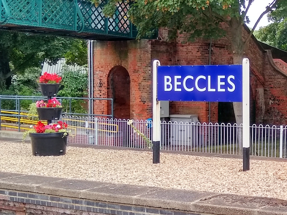 Beccles replica sign and flowers 20 August 2021