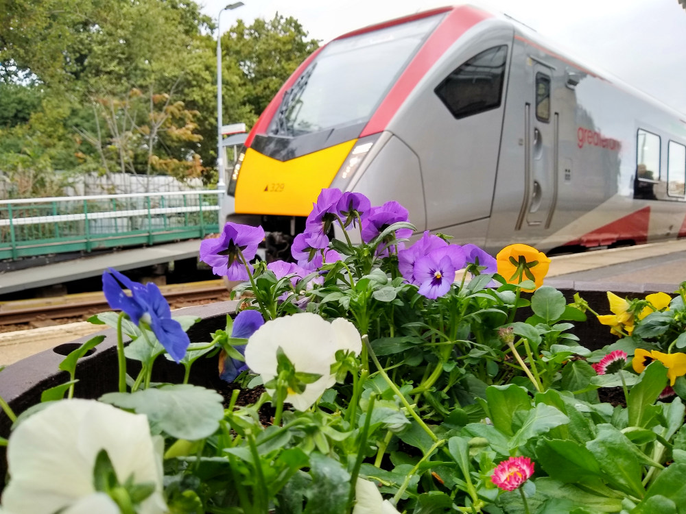 Flowers at Saxmundham station 29 October 2021