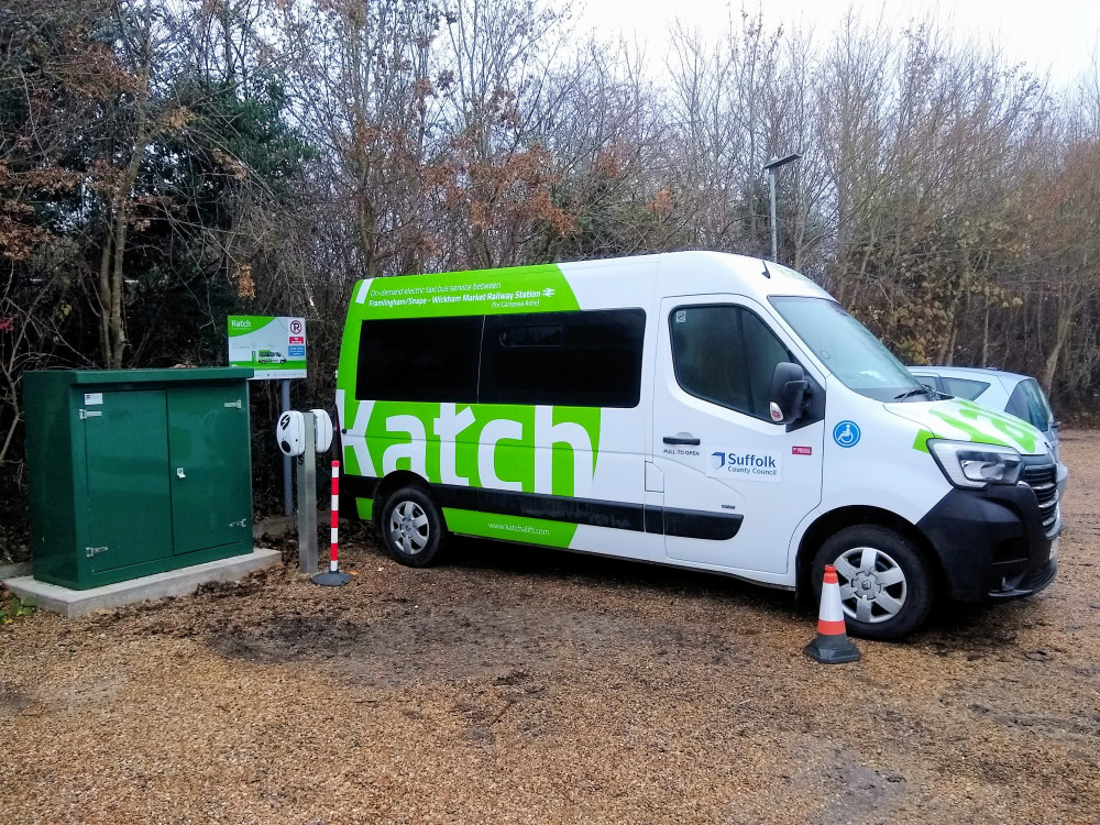 One of the two Katch vehicles at the charging point at Wickham Market station