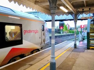 Woodbridge station and footbridge