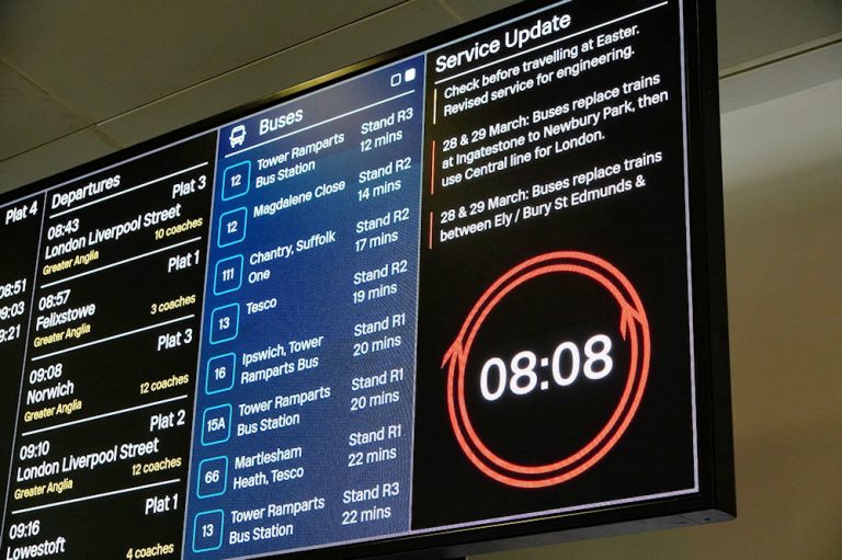 The new integrated screen at Ipswich station