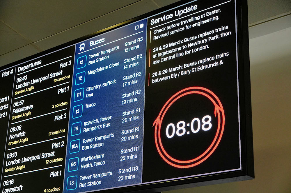 The new integrated screen at Ipswich station